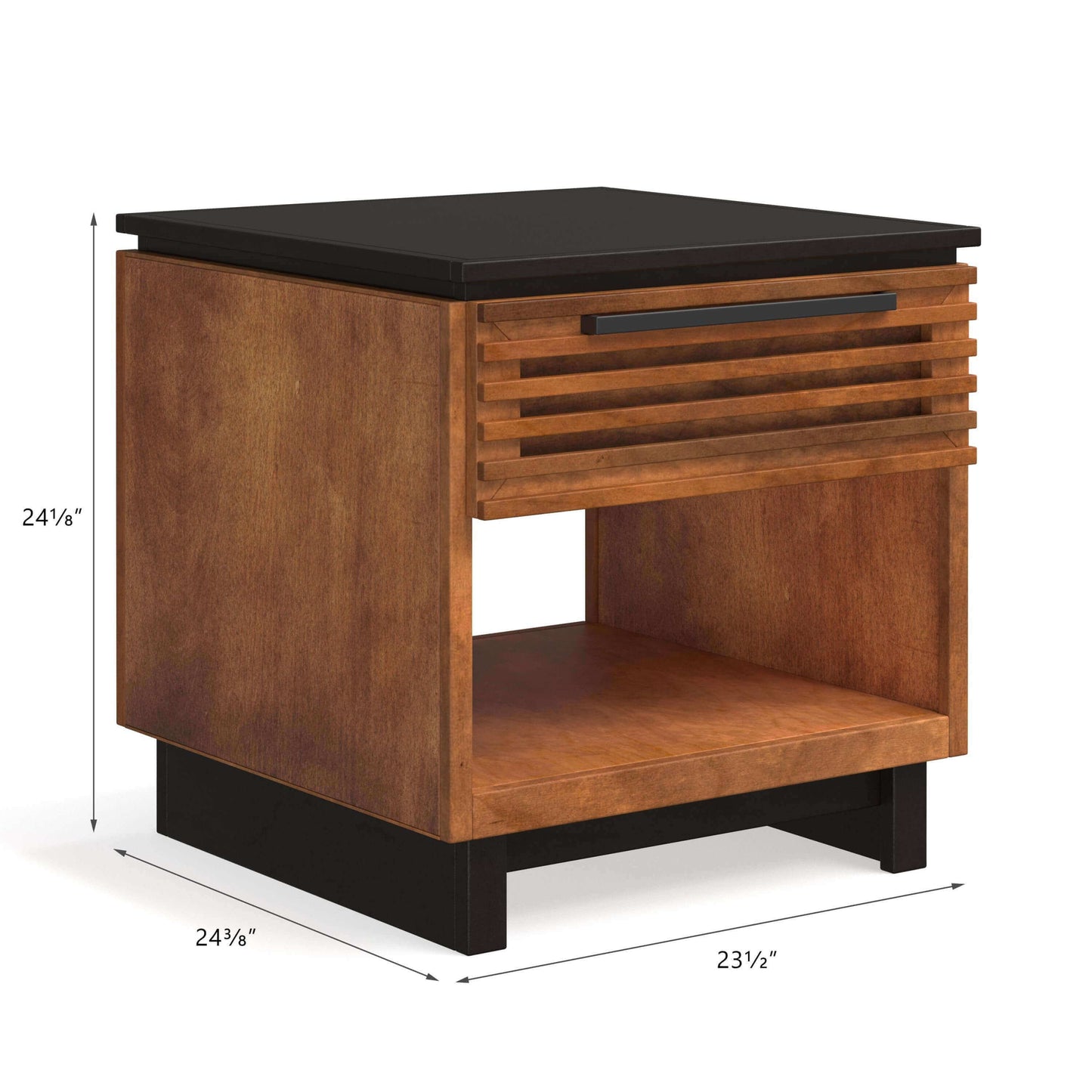 Graceland Slatted Solid Wood Side Table 1 Drawer, Black & Bourbon Finish 24" - Revel Sofa 