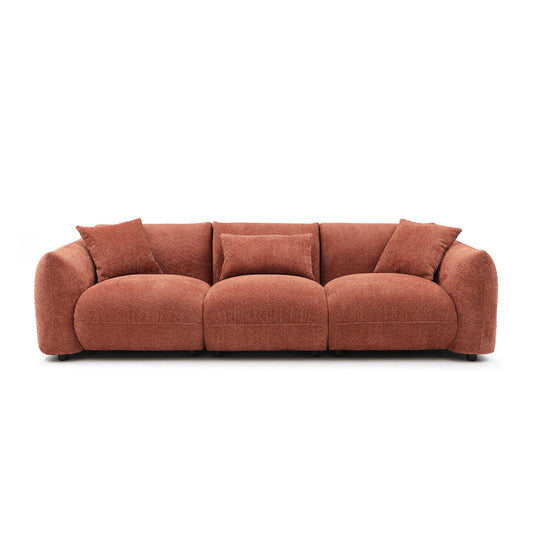 Modern Deep Seated Plush Cushion Sofa, Beige or Orange 102"