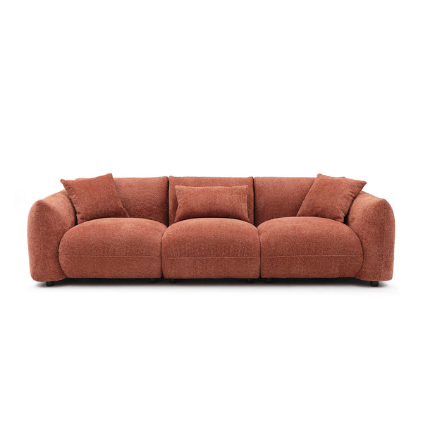 Modern Deep Seated Plush Cushion Sofa, Beige or Orange 102