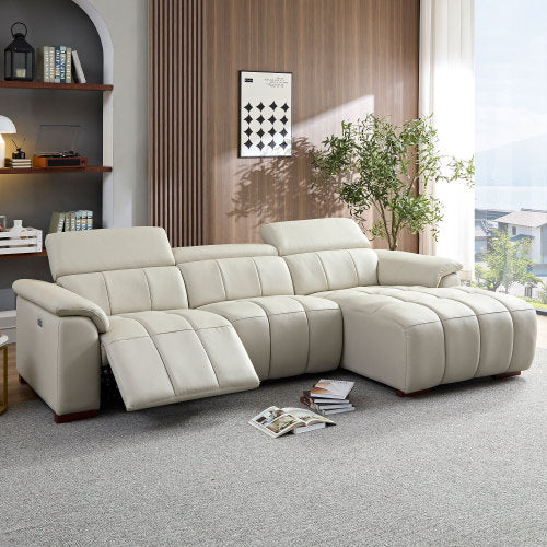 Modern Leather Chaise Sectional Sofa w/ Adjustable Foot & Headrest 113" (2 Colors)