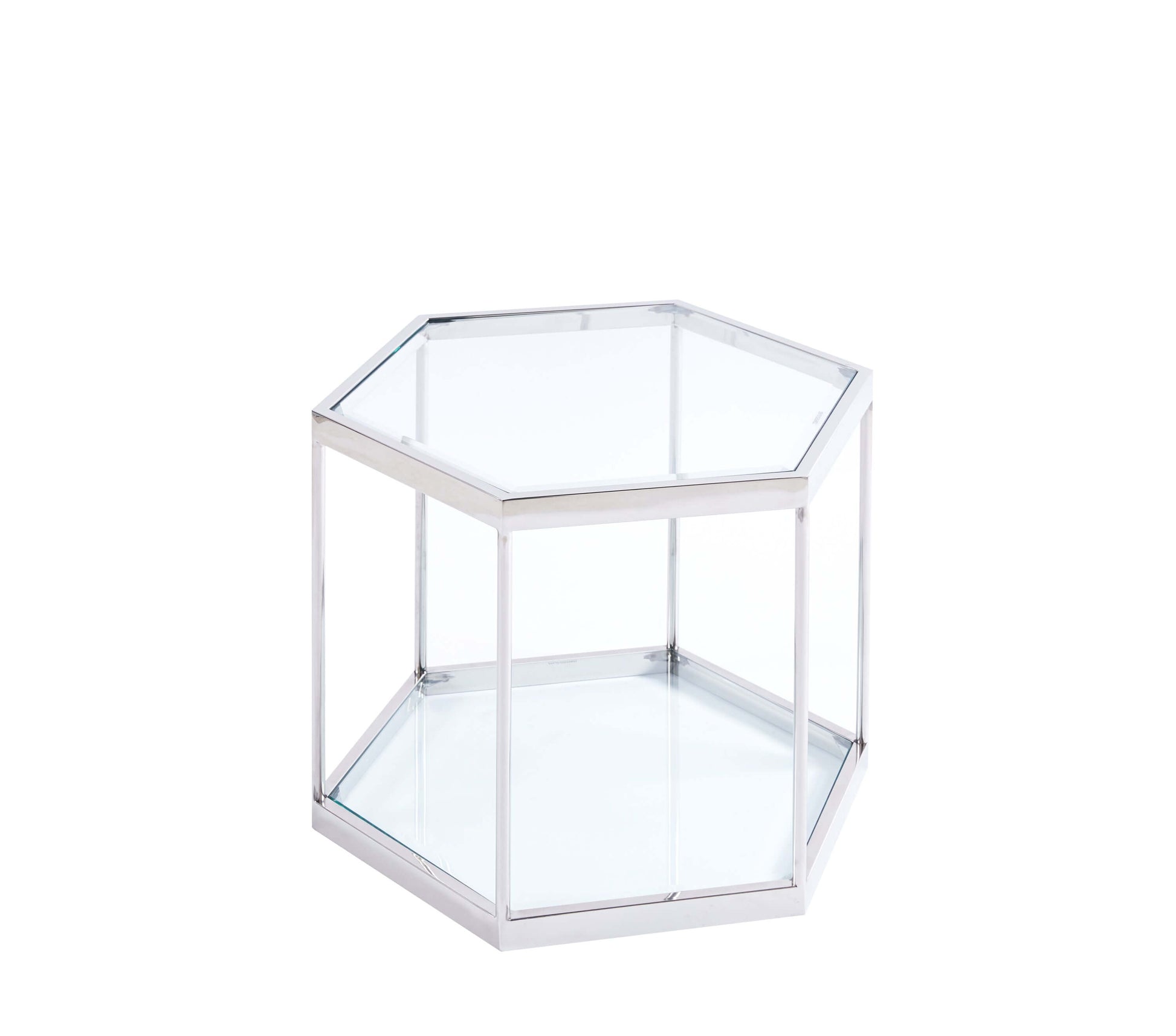 Modern Glass Hexagonal Coffee Table Stainless Steel Frame - Revel Sofa 