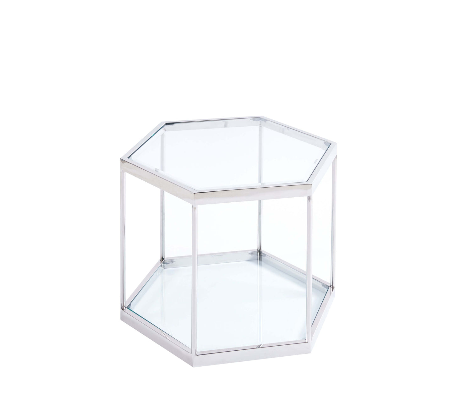 Modern Glass Hexagonal Coffee Table Stainless Steel Frame - Revel Sofa 