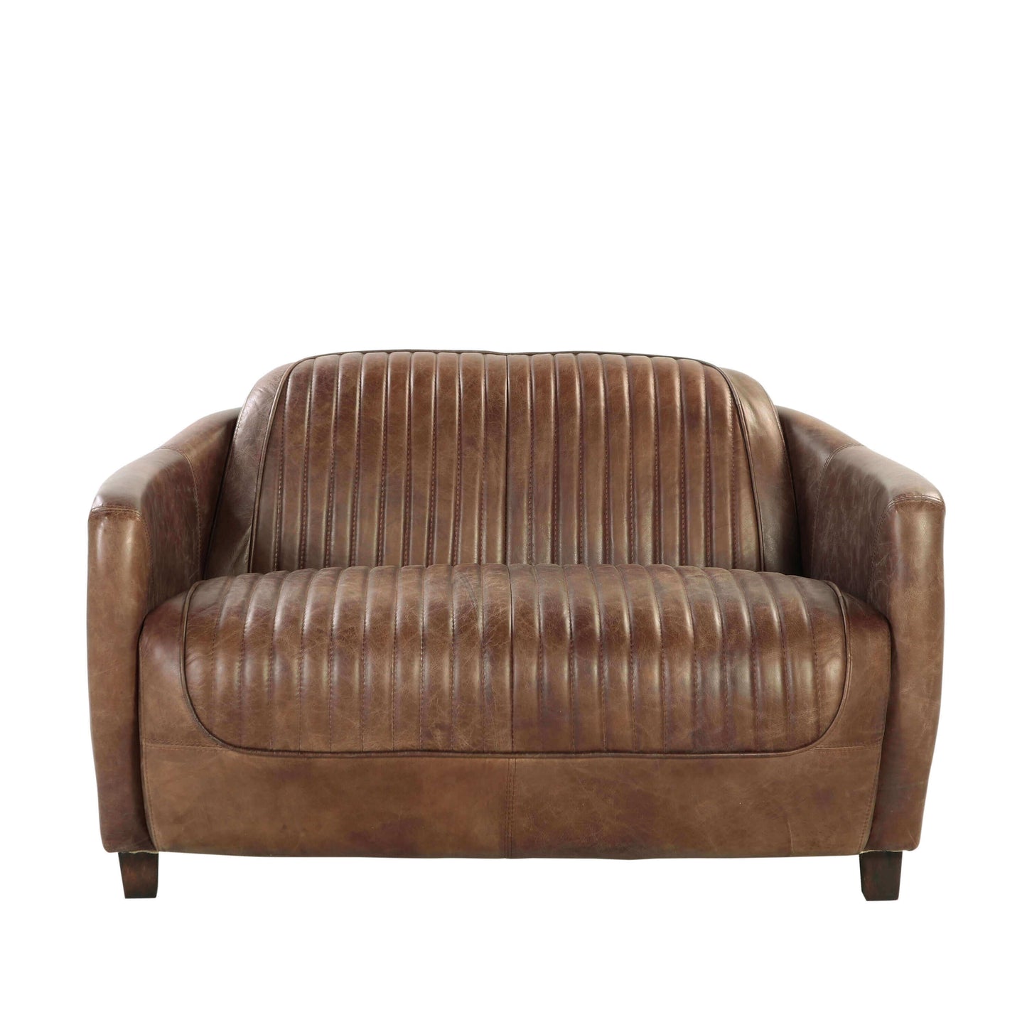 Brancaster Retro Loveseat Sofa in Top Grain Leather & Aluminum 50" - Revel Sofa 