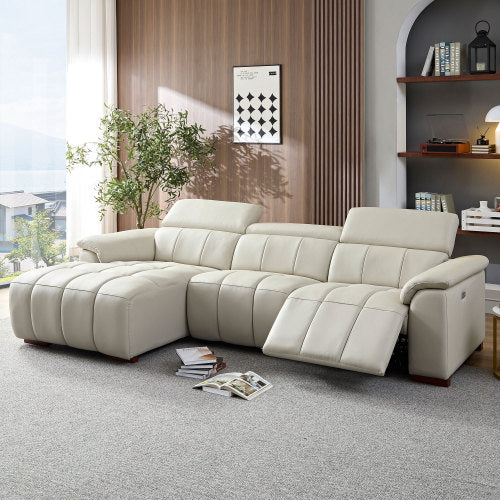 Modern Leather Chaise Sectional Sofa w/ Adjustable Foot & Headrest 113" (2 Colors)