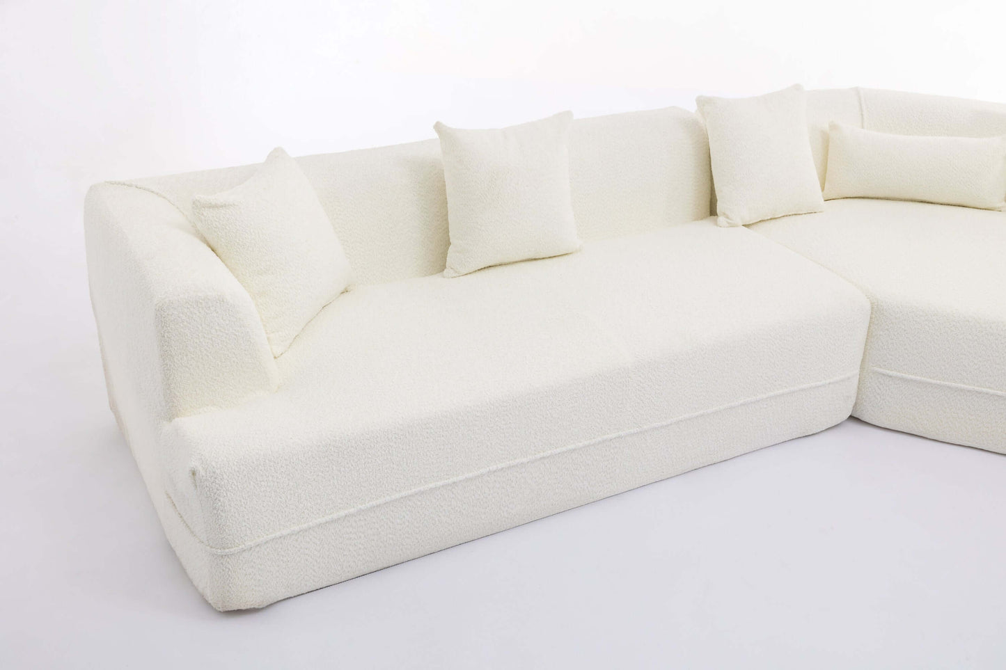 Modular Sectional Modern Minimalist Boucle Sofa, White or Beige 125" - Revel Sofa 