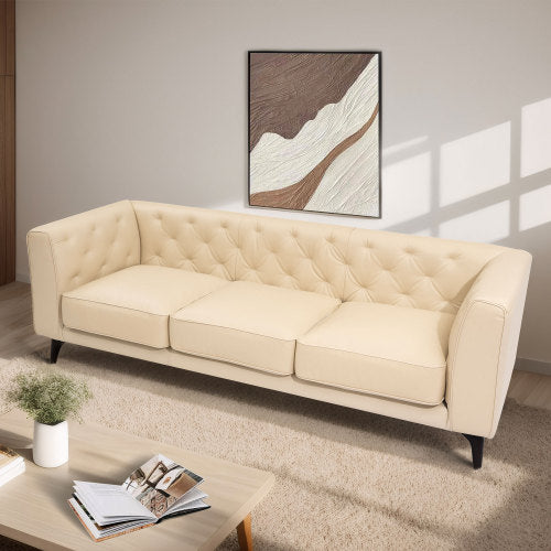 MCM Tufted Leather 3 Seat Sofa 92" (3 Colors)