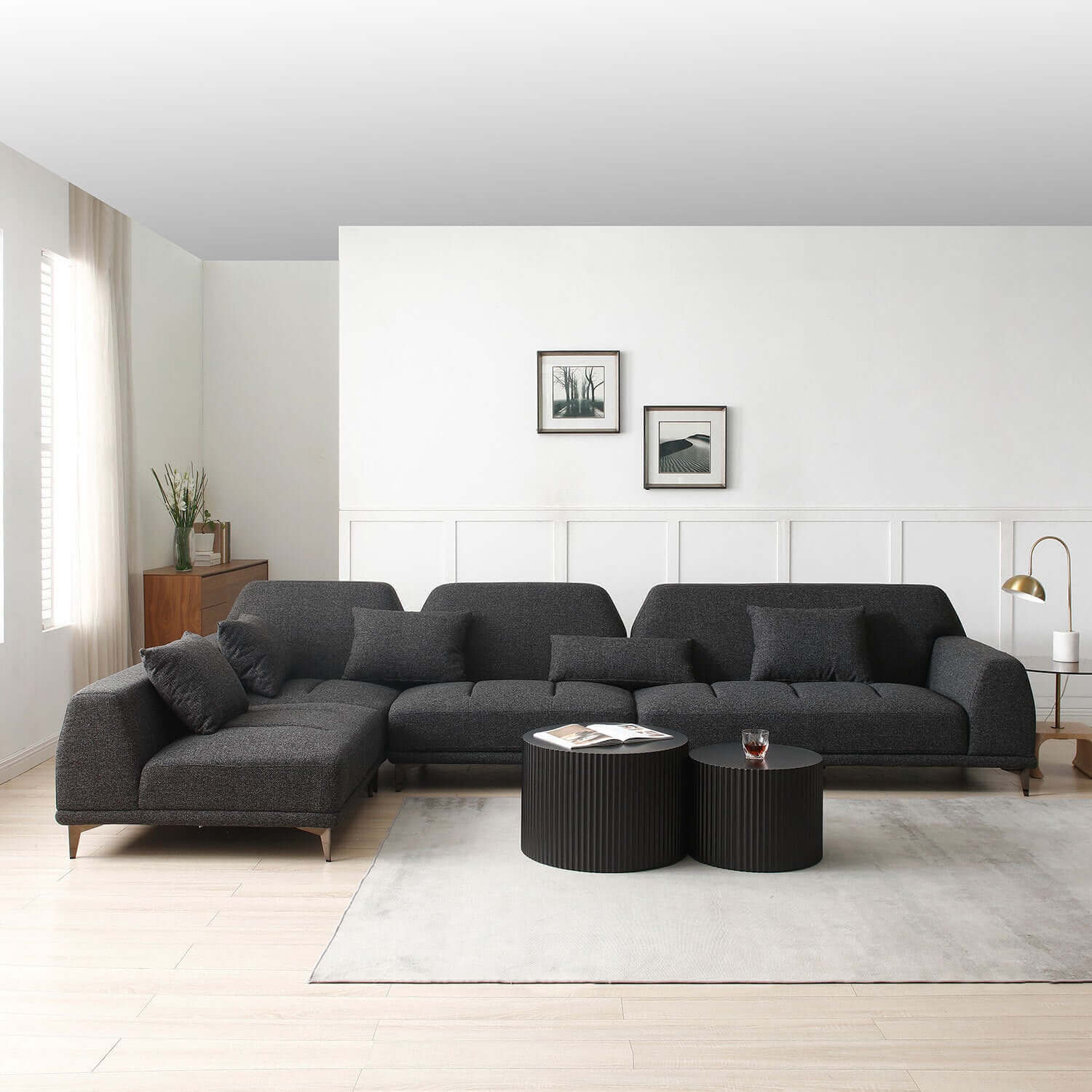 Modern Tufted Customizable Modular Sectional Sofa in Gray 147" - Revel Sofa 