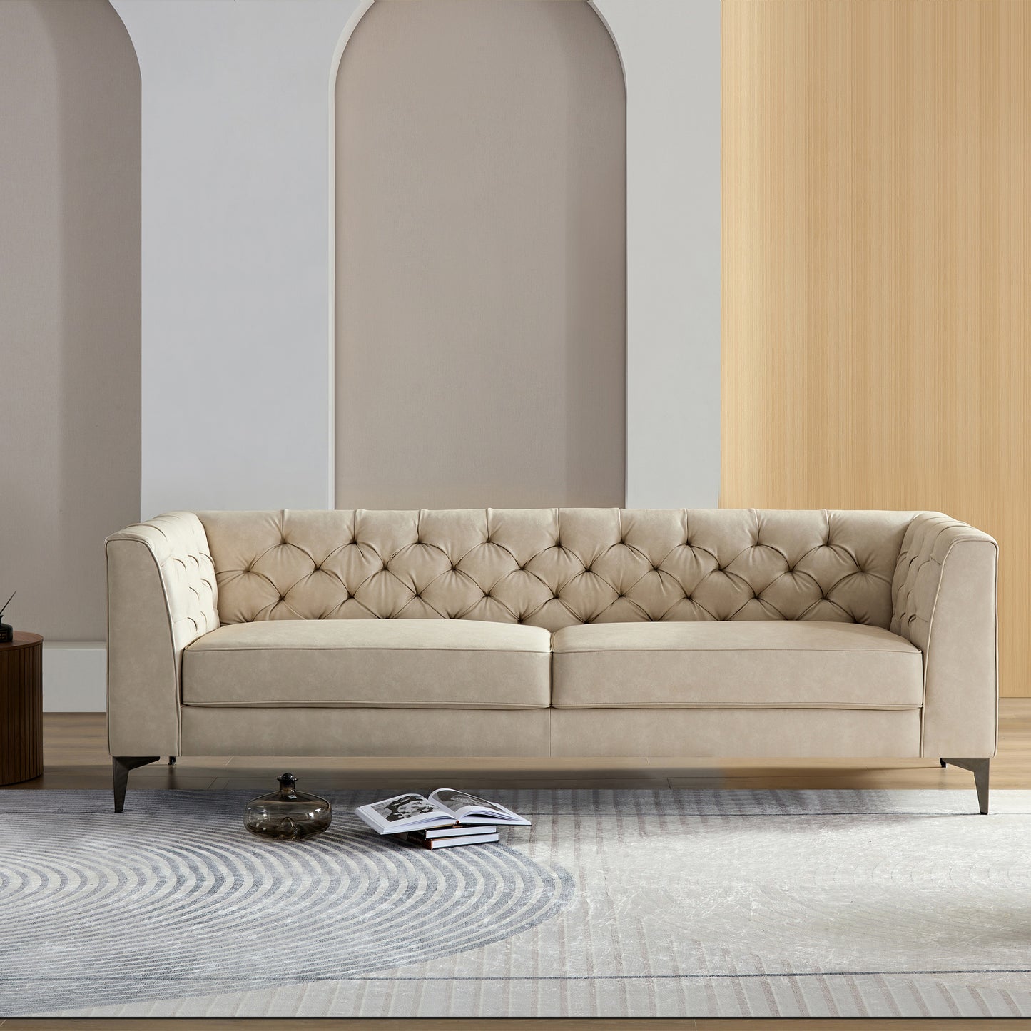 Elegant MCM Tufted Leather Sofa 90" (2 Colors)