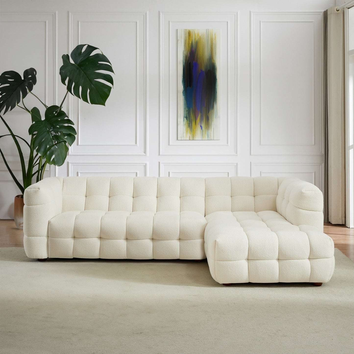 Morrison Tufted RF Sectional Chaise Sofa Cream Boucle 141"