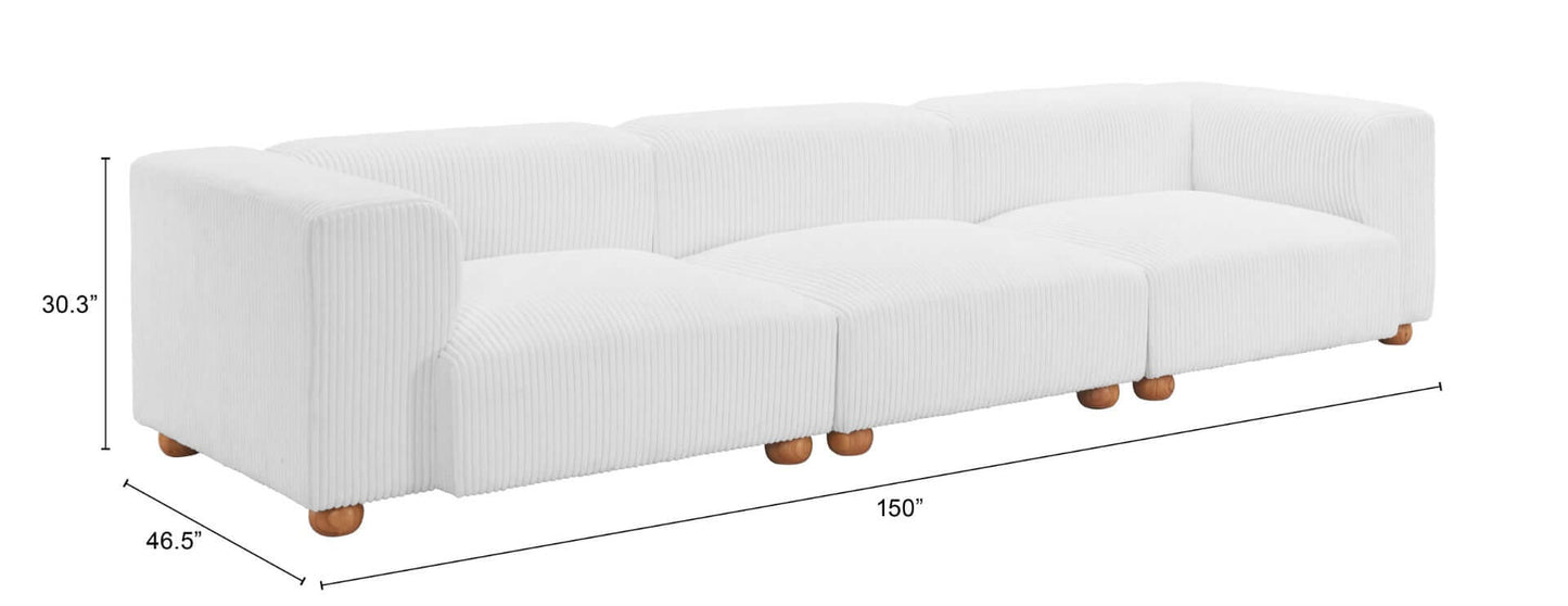 Tayte Big Deep Seated Modular Corduroy Sofa Couch, White (150")