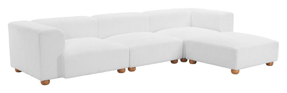 Tayte Big Deep Seated Modular Corduroy Sofa Couch, White (150")