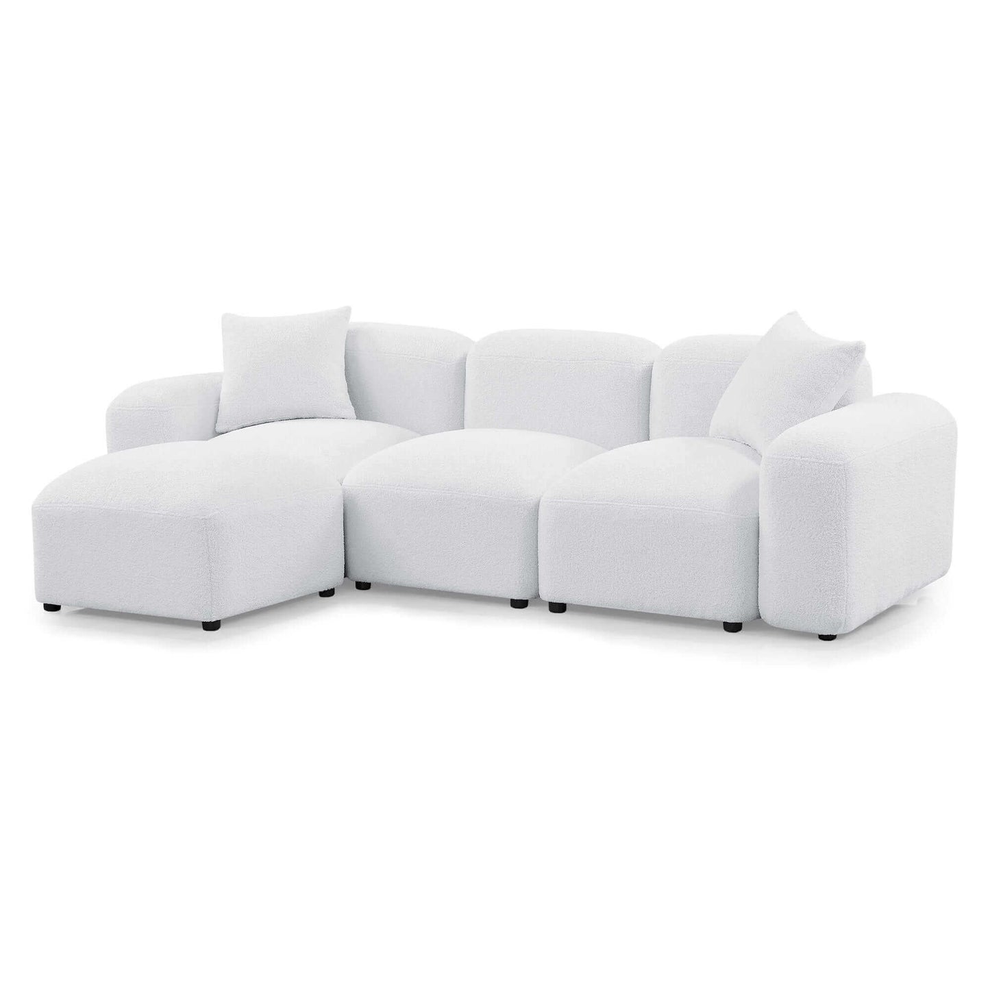 Contemporary Modular Sectional Sofa in Teddy Fabric with Ottoman (4pc) 95" - Revel Sofa 