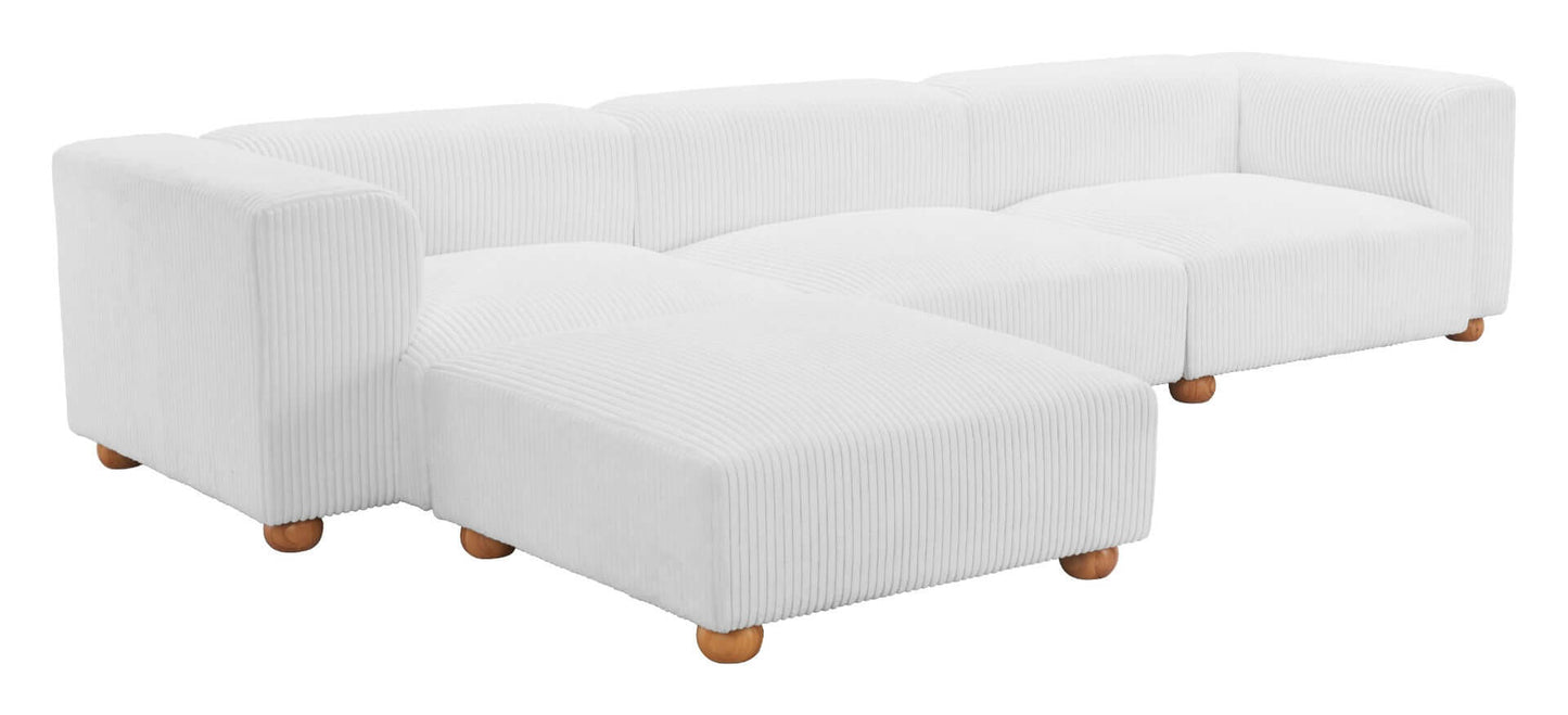 Tayte Deep Seated Modular Corduroy Sofa White 150"