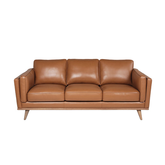 MCM Genuine Tan Leather 3 Seat Sofa 84"