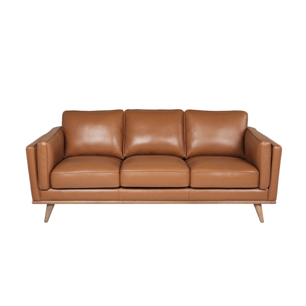 MCM Genuine Tan Leather 3 Seat Sofa 84