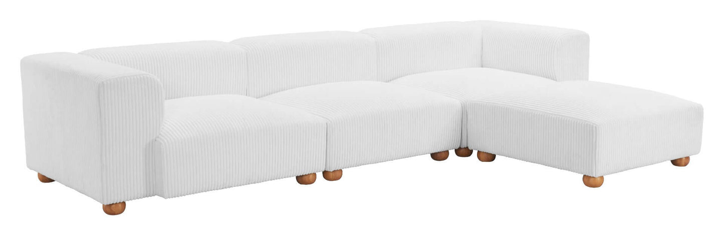 Tayte Big Deep Seated Modular Corduroy Sofa Couch, White (150")