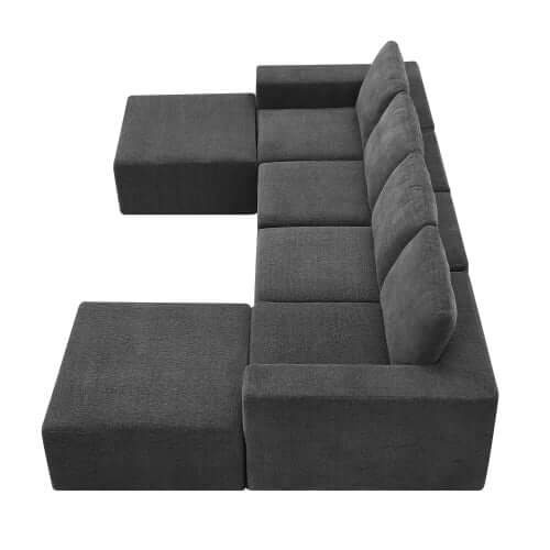 Modular U Shape Dual Chaise Chenille Fabric Sectional Sofa in dark color arranged in U-shape configuration with separate seating options