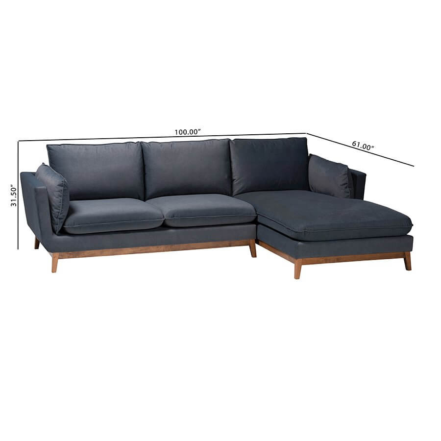 Linanas MCM Fabric Sectional RF Chaise Sofa in Dark Gray 100"