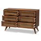 Barrett MCM Wood and Rattan 6 Drawer Dresser 47"