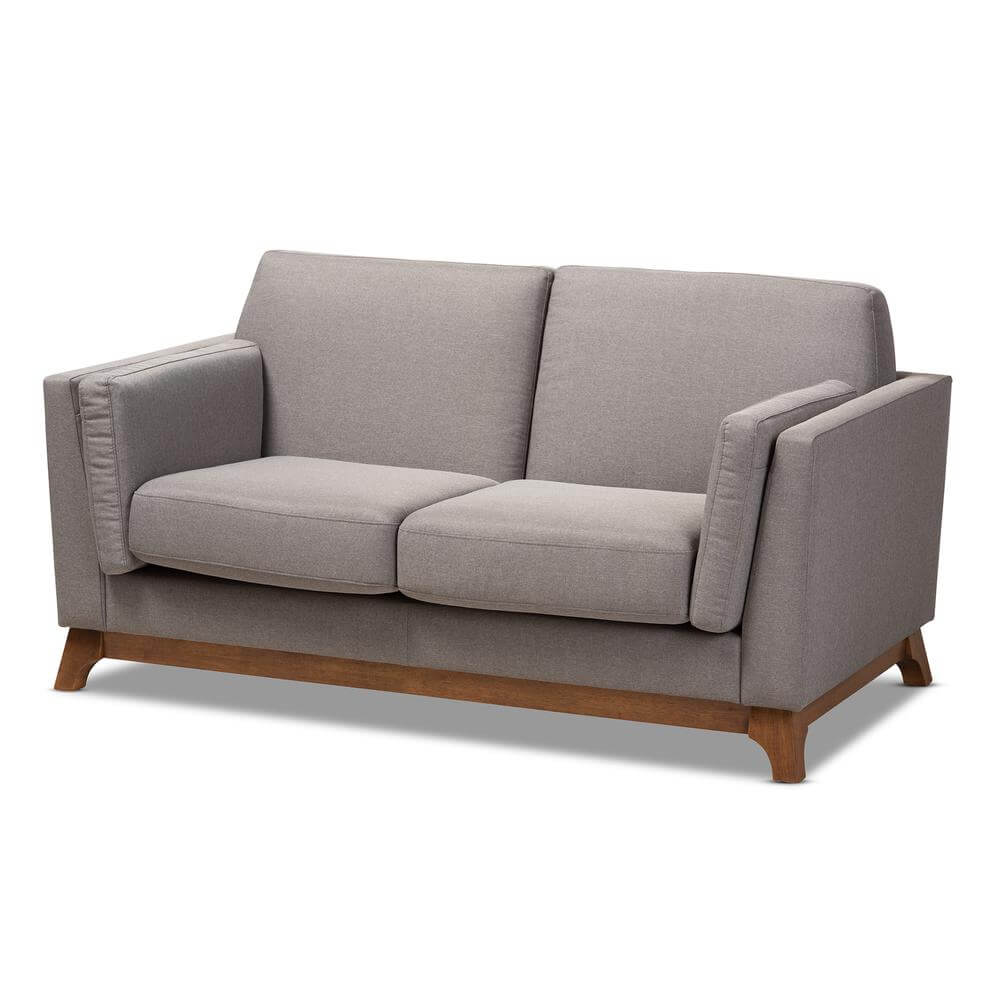 Sava MCM Gray Fabric Walnut Wood Loveseat Sofa 60"