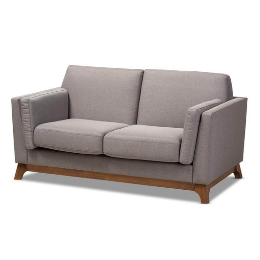 Sava MCM Gray Fabric Walnut Wood Base Loveseat Sofa 60"