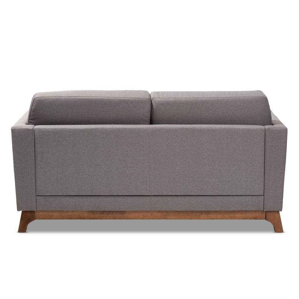 Sava MCM Gray Fabric Walnut Wood Loveseat Sofa 60"