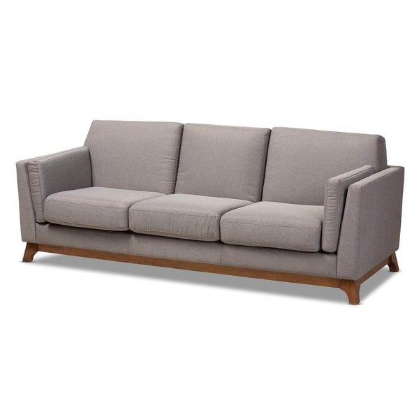 Sava MCM Gray Fabric Walnut Wood Base Sofa 82