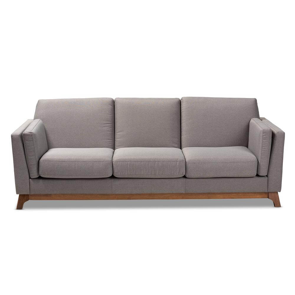 Sava MCM Gray Fabric Walnut Wood Base Sofa 82"