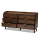 Lena MCM Wood 6 Drawer Dresser in Walnut Finish 62"