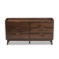 Lena MCM Wood 6 Drawer Dresser in Walnut Finish 62"