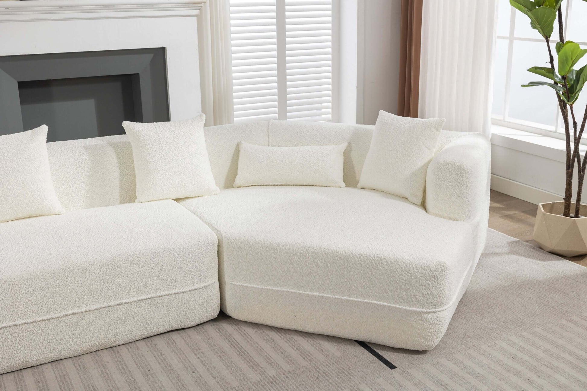 Modular Sectional Modern Minimalist Boucle Sofa, White or Beige 125" - Revel Sofa 