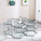 Modern Glass Hexagonal Coffee Table Stainless Steel Frame - Revel Sofa 