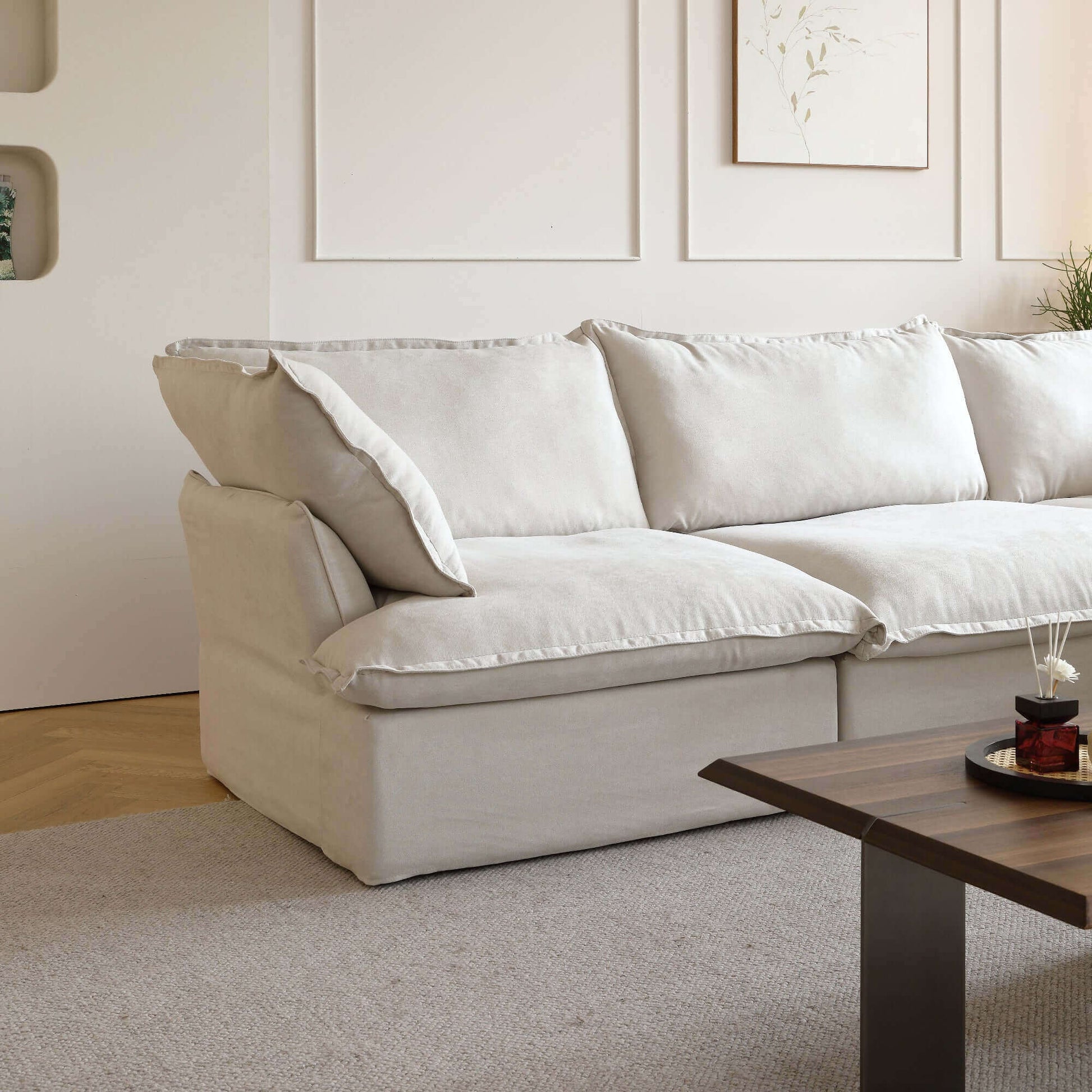 Modular Cloud Comfort Sectional Sofa in Beige or White - Sections Sold Individually - Revel Sofa 