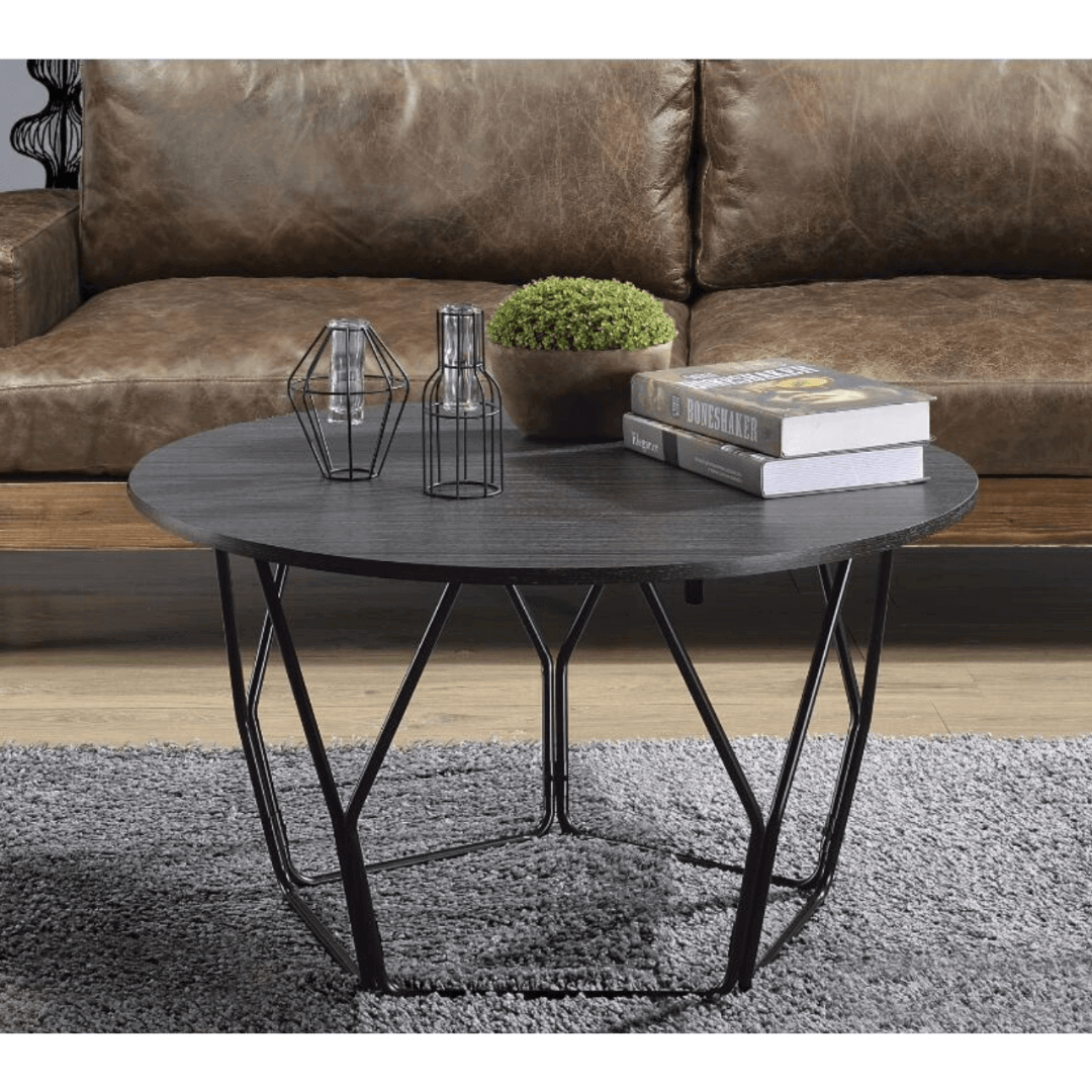 Sytira Round Geometric Coffee Table, Espresso - Revel Sofa 