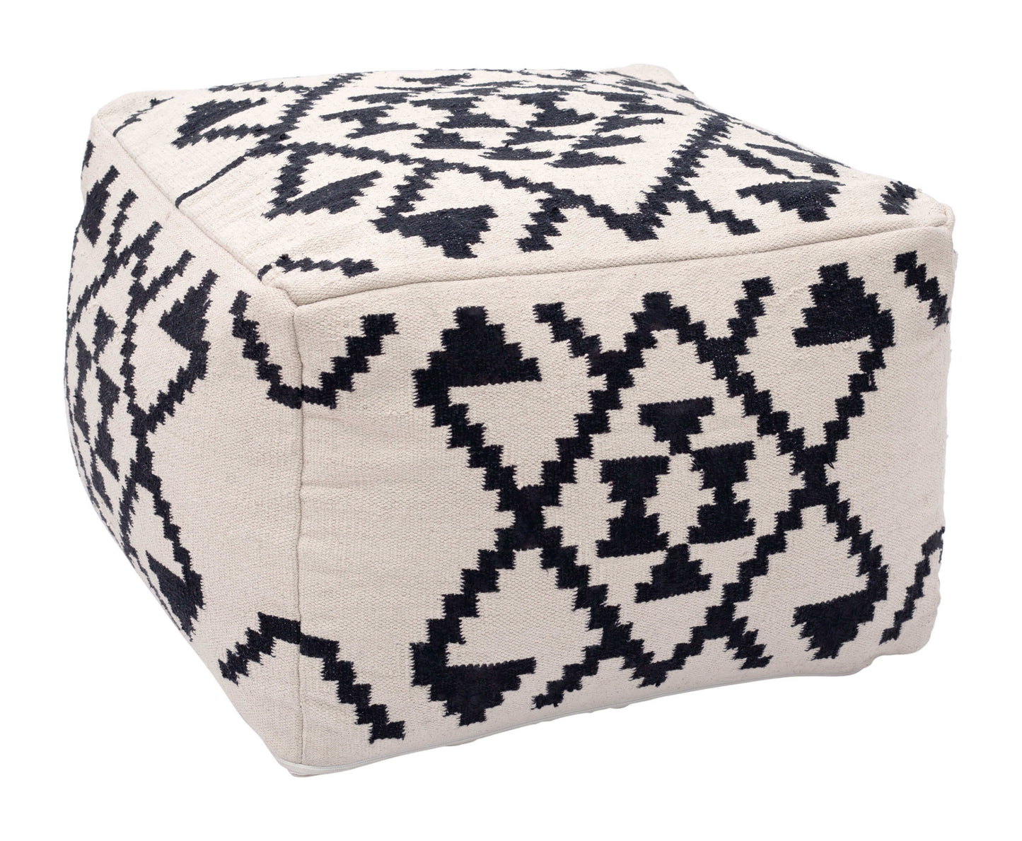 Lizardo Boho Hip Fabric Ottoman Cube, Beige & Black 24" - Revel Sofa 