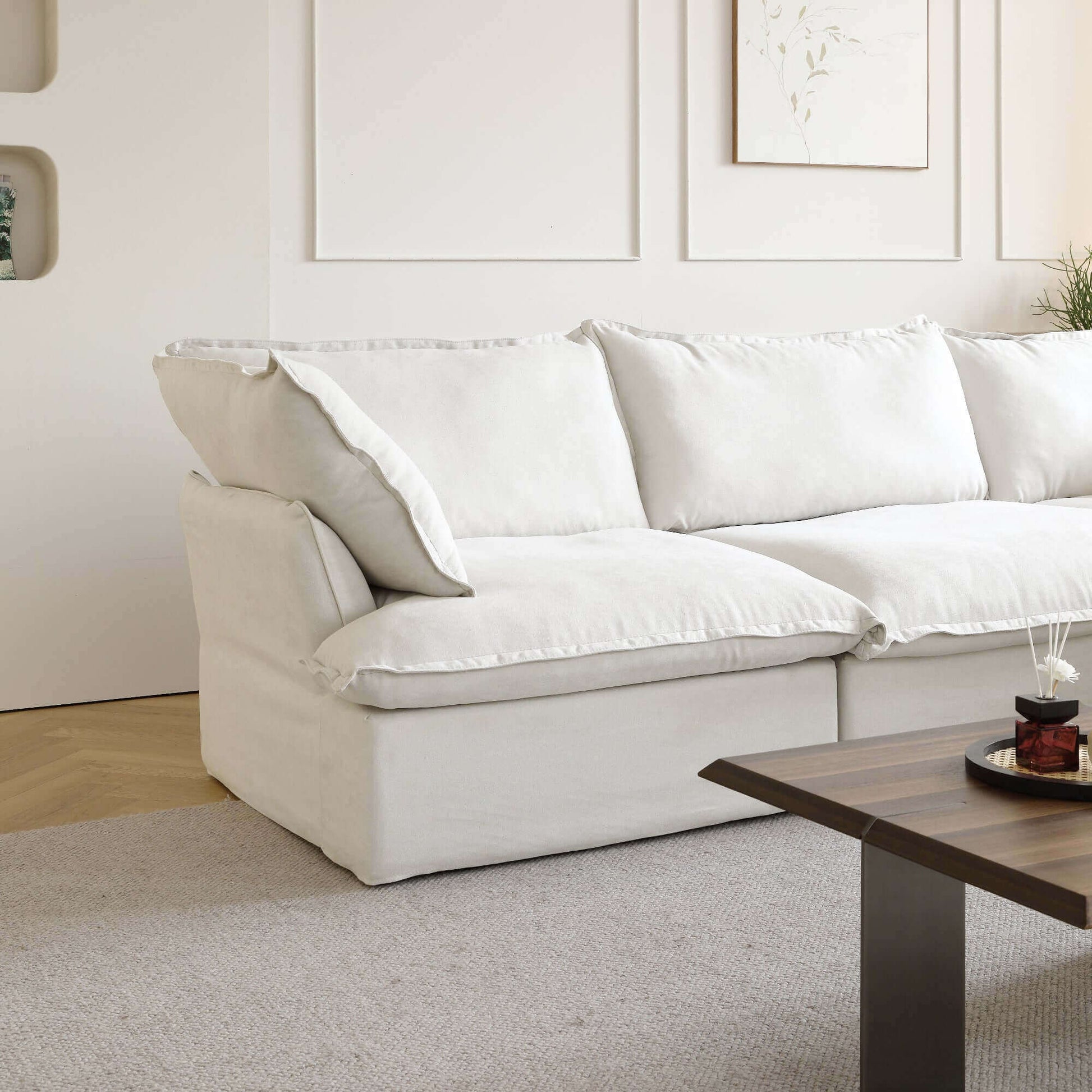 Modular Cloud Comfort Sectional Sofa in Beige or White - Sections Sold Individually - Revel Sofa 