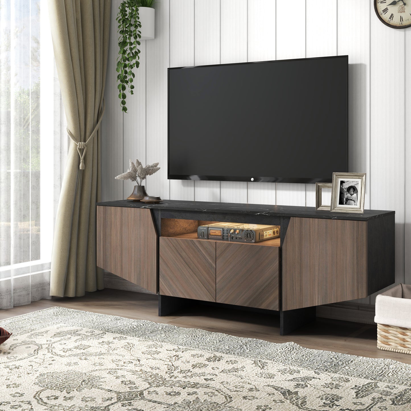 Modern Media Console TV Stand w/ LED Lighting 63"