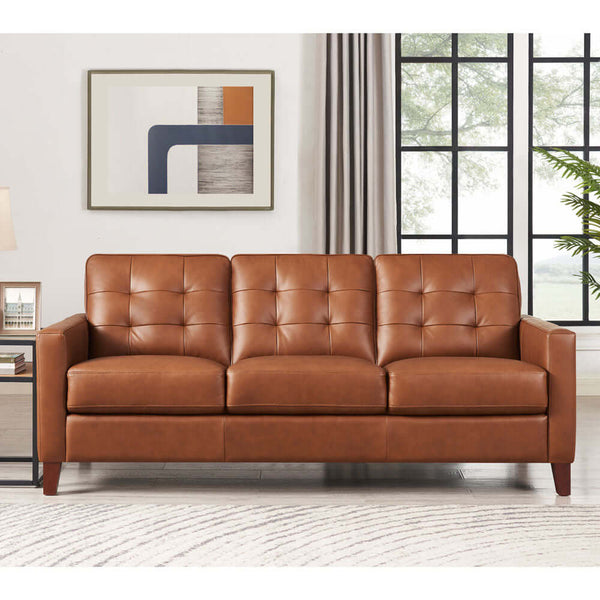 Aiden MCM Top-Grain Leather 3 Seat Sofa 80'
