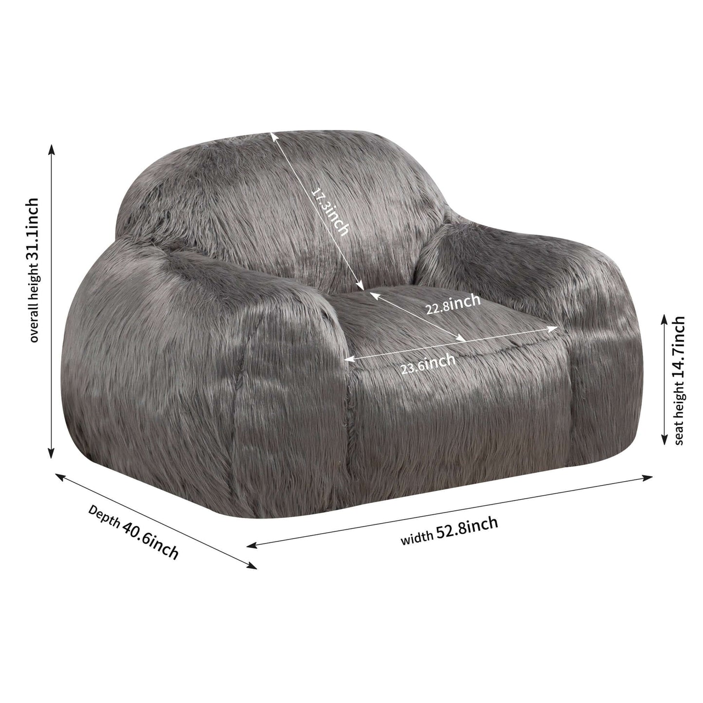 Shaggy Bean Bag Foam Lounge Chair (Various Colors) - Revel Sofa 