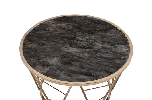 Cicatrix Coffee Table, Faux Black Marble Tempered Glass & Champagne Finish - Revel Sofa 