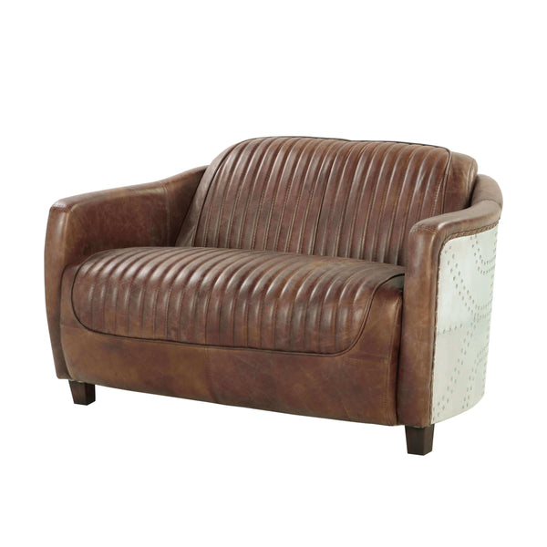 Brancaster Retro Loveseat Sofa in Top Grain Leather & Aluminum 50