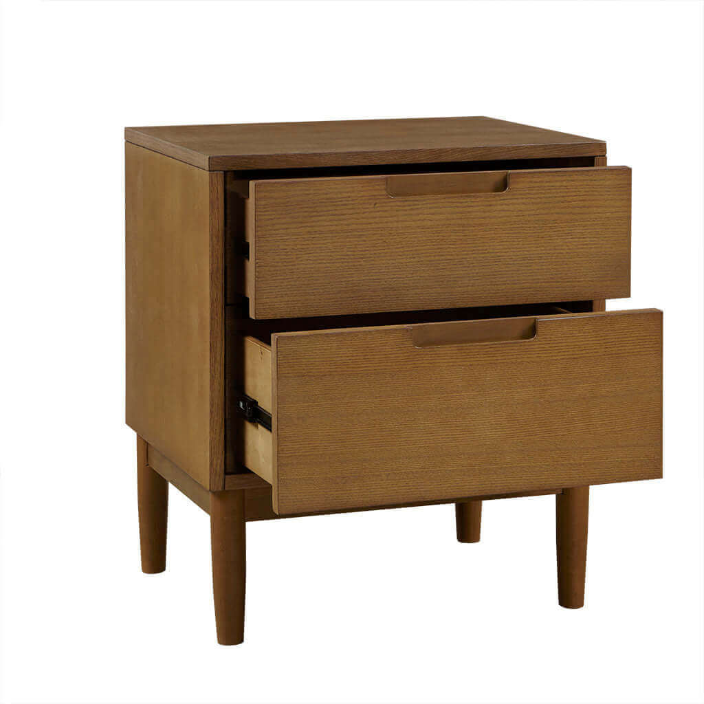 MCM Styled 2 Drawer Solid Wood Nightstand, Natural Walnut - Revel Sofa 