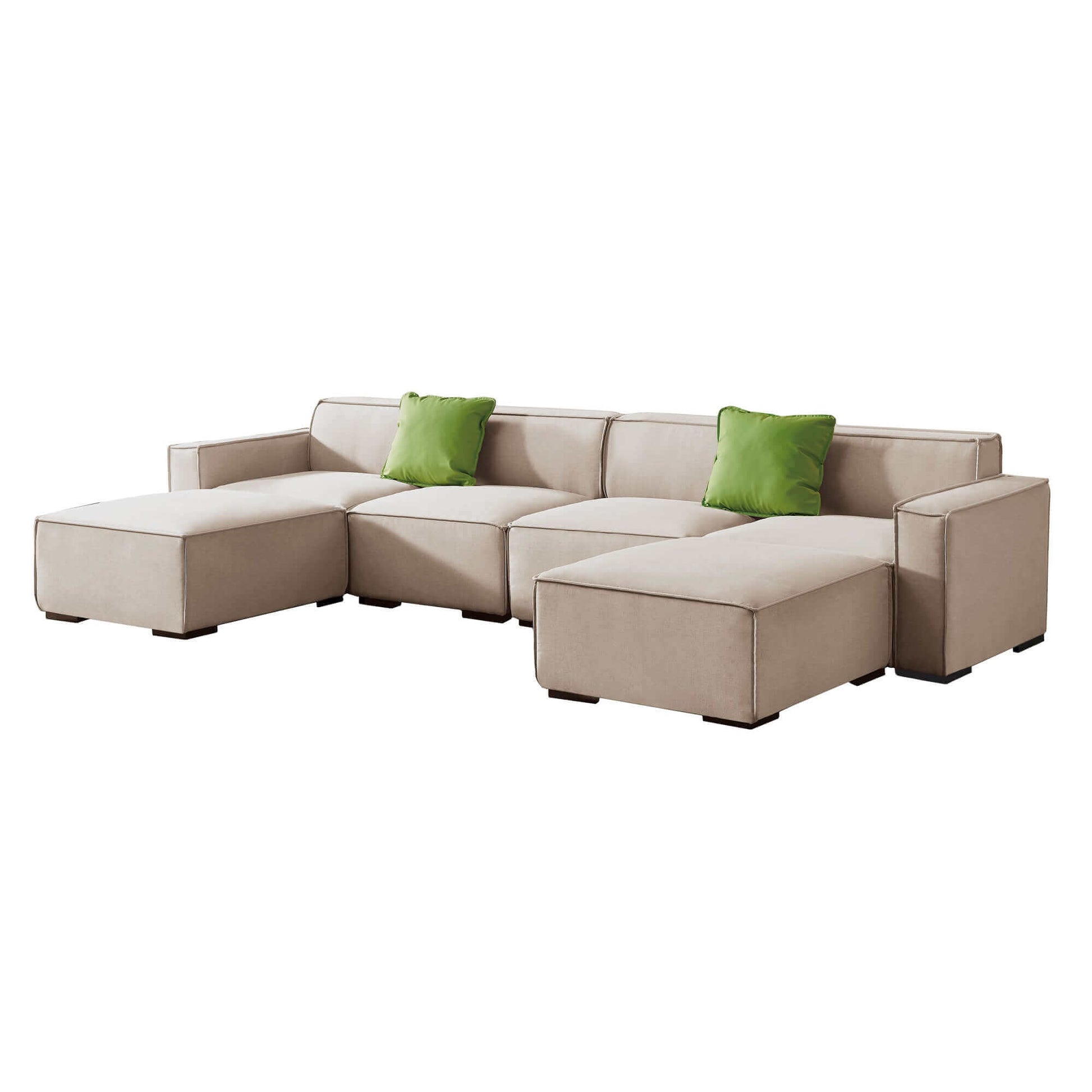 Modern Minimalist Modular U Shape Dual Chaise Sectional Fabric Sofa, Beige or Gray 131" - Revel Sofa 