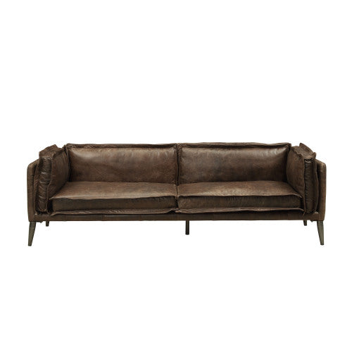 Porchester Chocolate Top Grain Leather Loveseat Sofa 71"