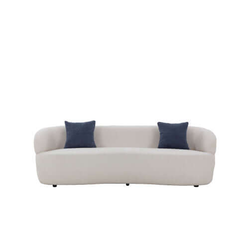 Modern Curved Boucle Fabric 3 Seat Sofa 86" with Two Navy Blue Cushions