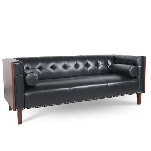 MCM Tufted Faux Leather Sofa 79"