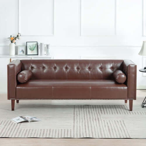 MCM Tufted Faux Leather Sofa 79"