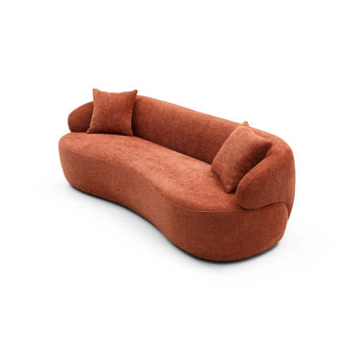 Modern Curved Boucle Fabric 3 Seat Sofa 86" in orange, luxurious and comfortable with a sophisticated curved silhouette.