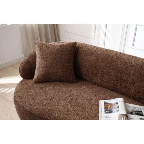 Modern curved boucle fabric 3 seat sofa with cushion in brown upholstery for a stylish and comfortable living space