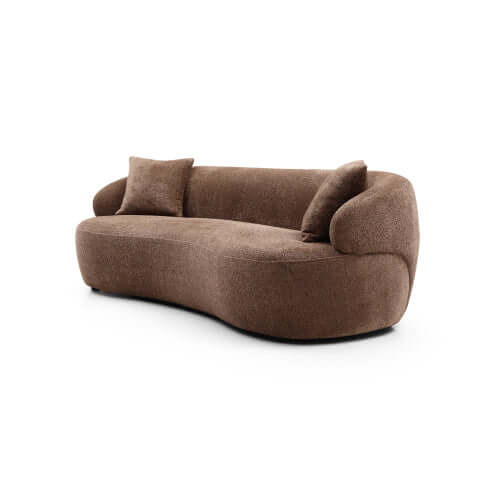 Modern brown curved boucle fabric 3 seat sofa 86" with plush cushions and inviting design for optimal relaxation